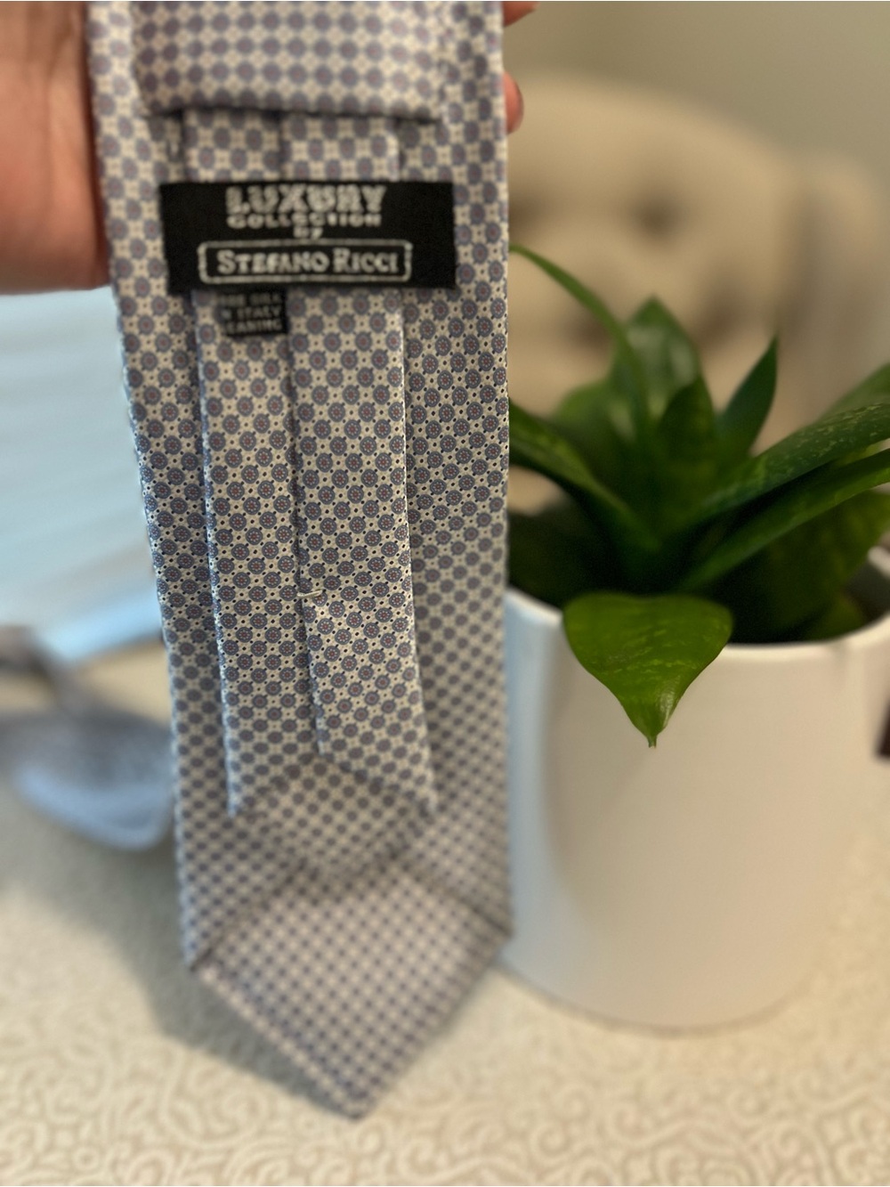 Stefano Ricci 100% Silk Tie Blue Medallion Print Luxury Italian Designer Tie - Picture 6 of 7